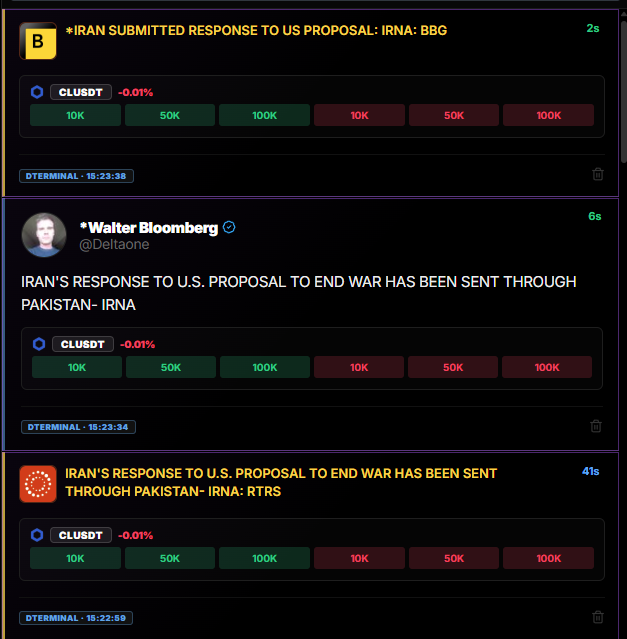 News feed with quick trade buttons