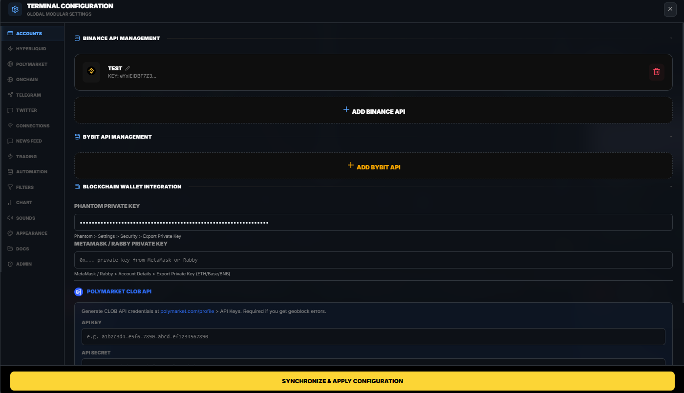 Settings Accounts page